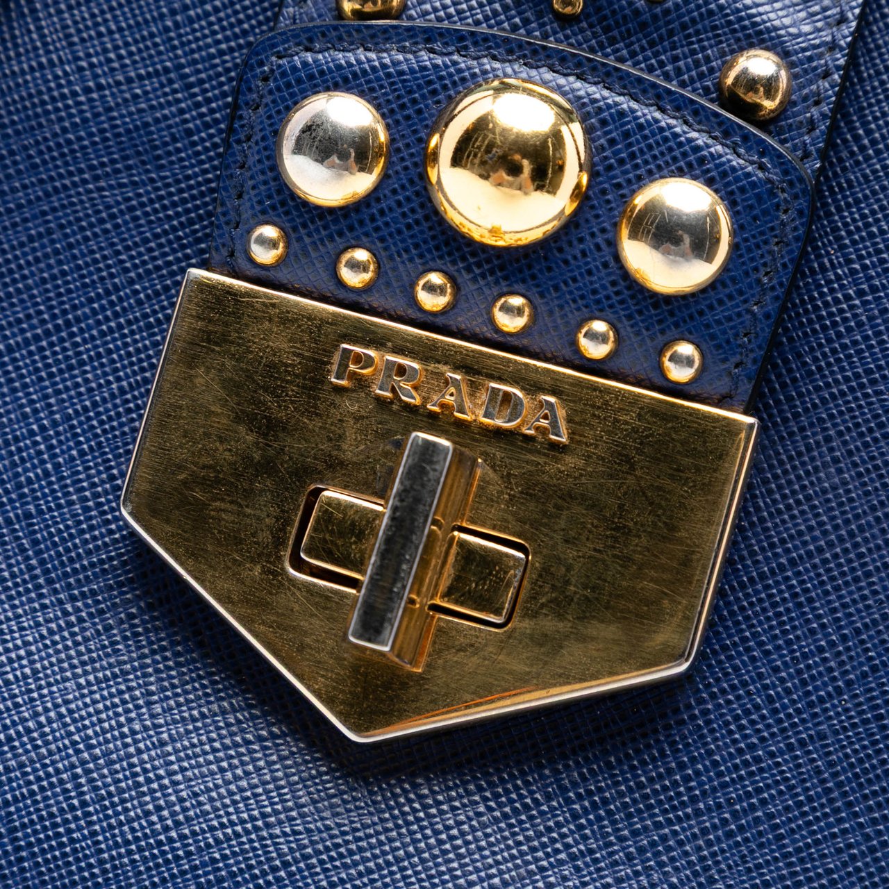 Prada Saffiano Turnlock Double Zip Studded Tote Blauw