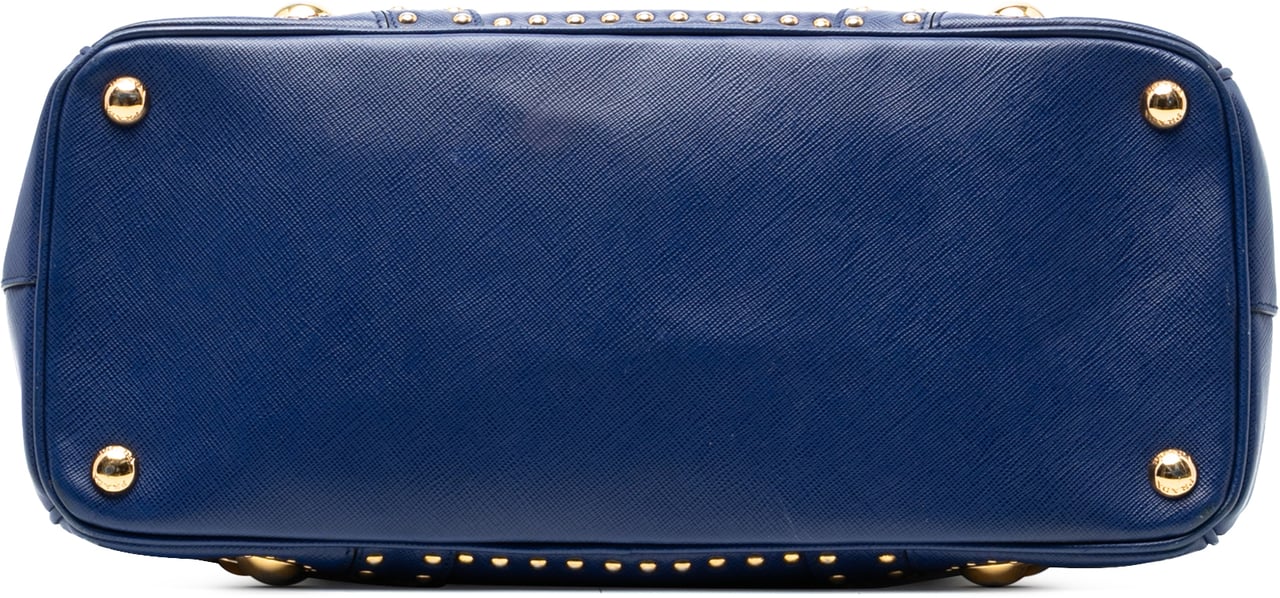 Prada Saffiano Turnlock Double Zip Studded Tote Blauw