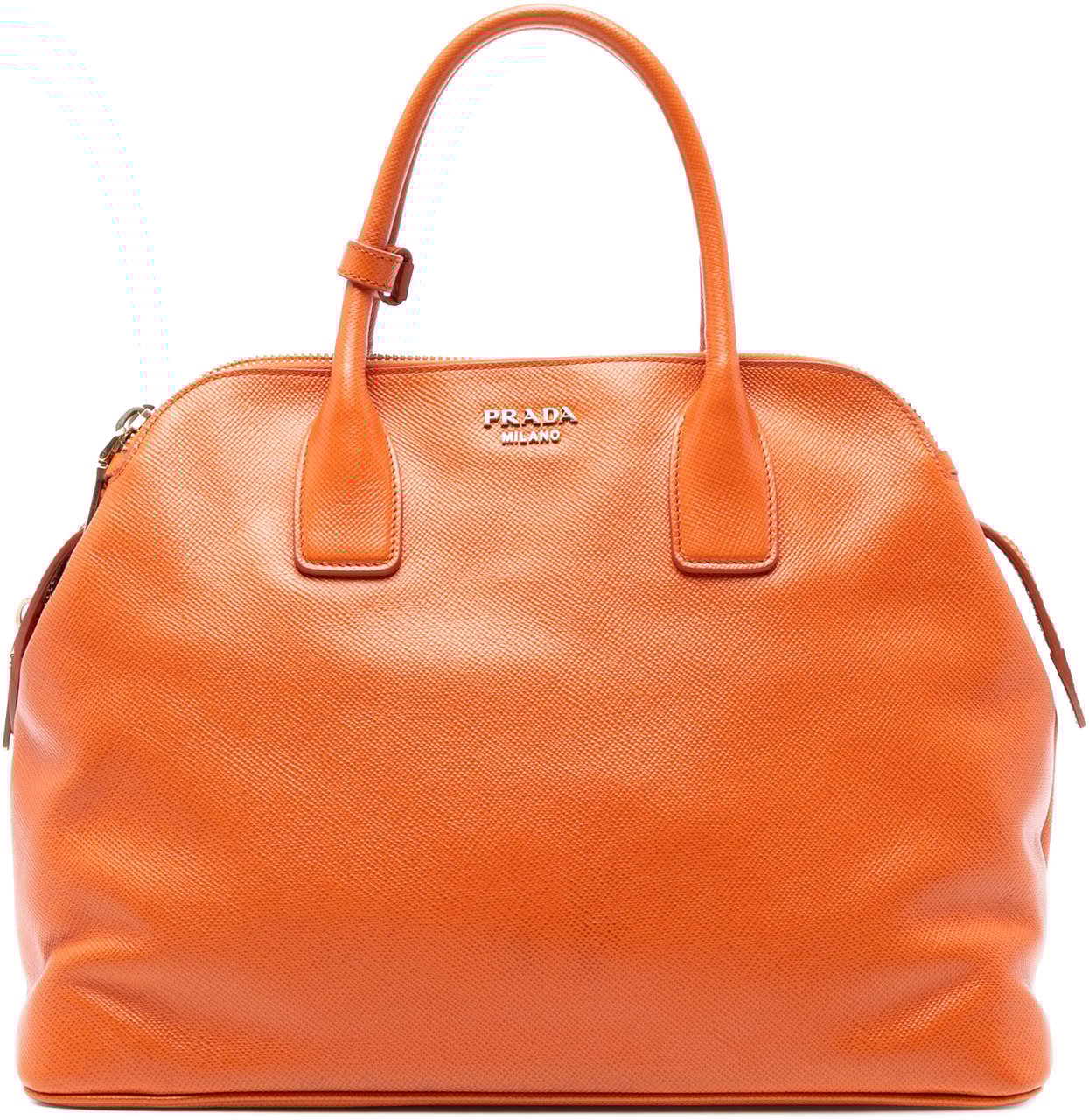 Prada Saffiano Cuir Triple Zip Dome Top Handle Bag Oranje