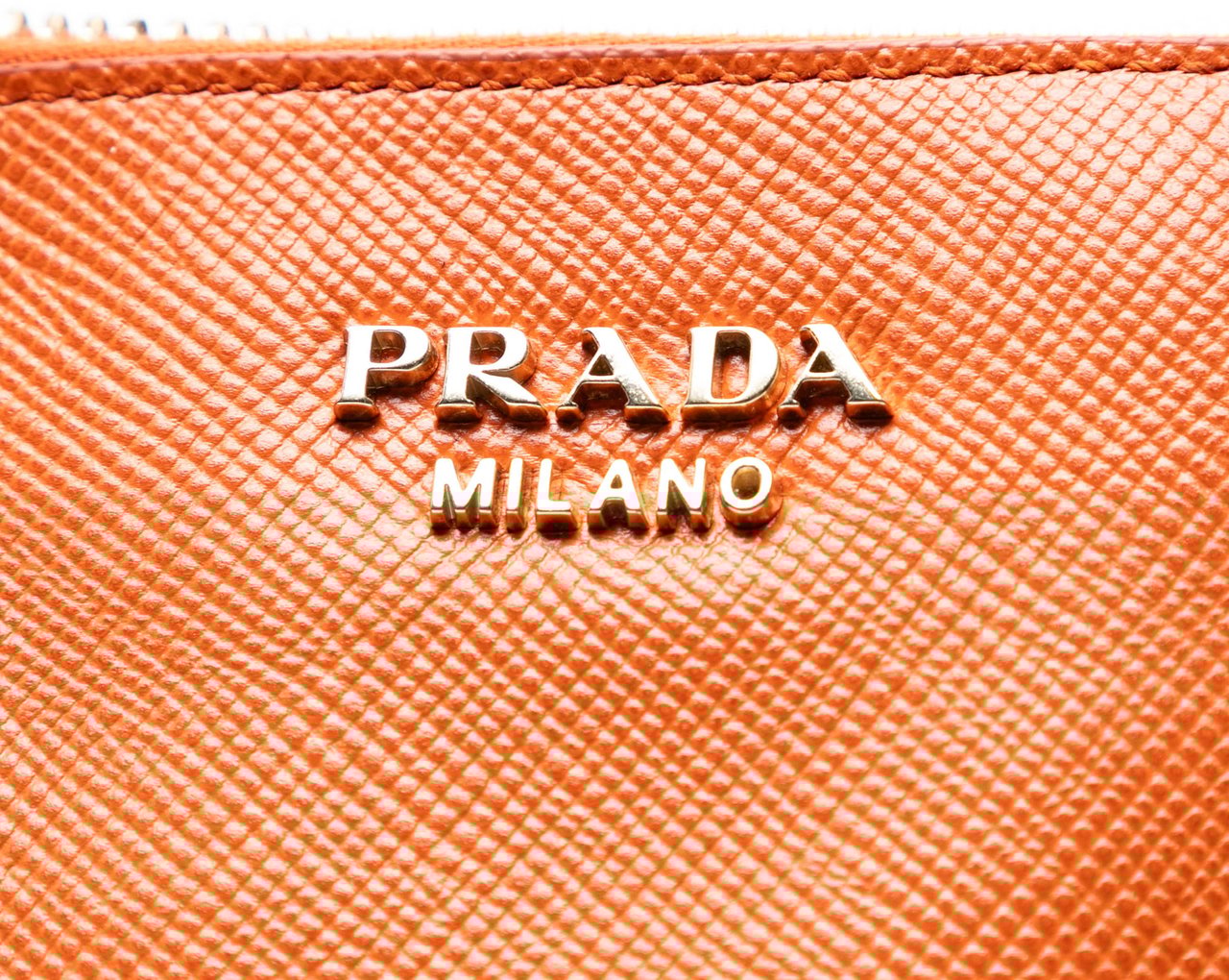 Prada Saffiano Cuir Triple Zip Dome Top Handle Bag Oranje