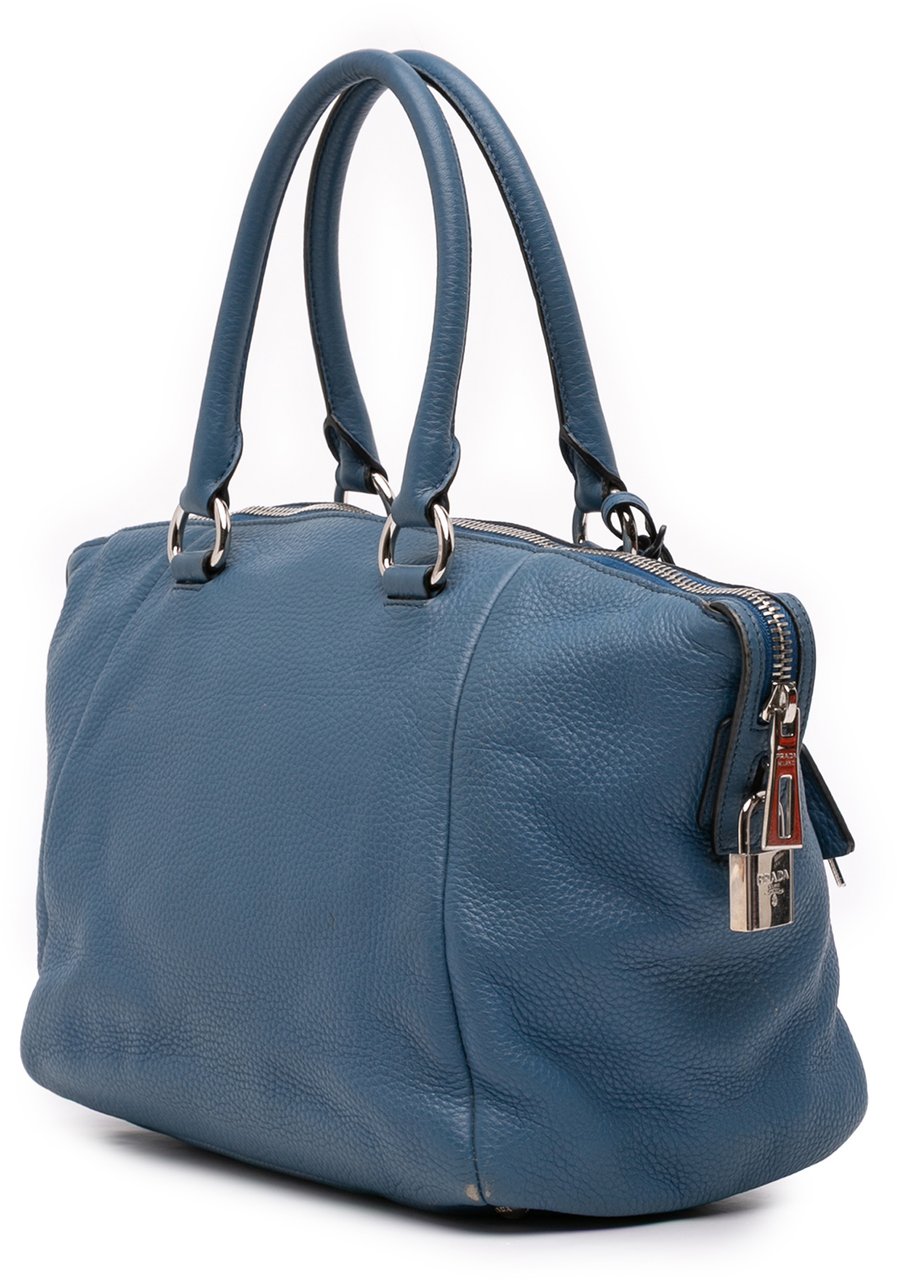 Prada Vitello Daino Double Handle Satchel Blauw
