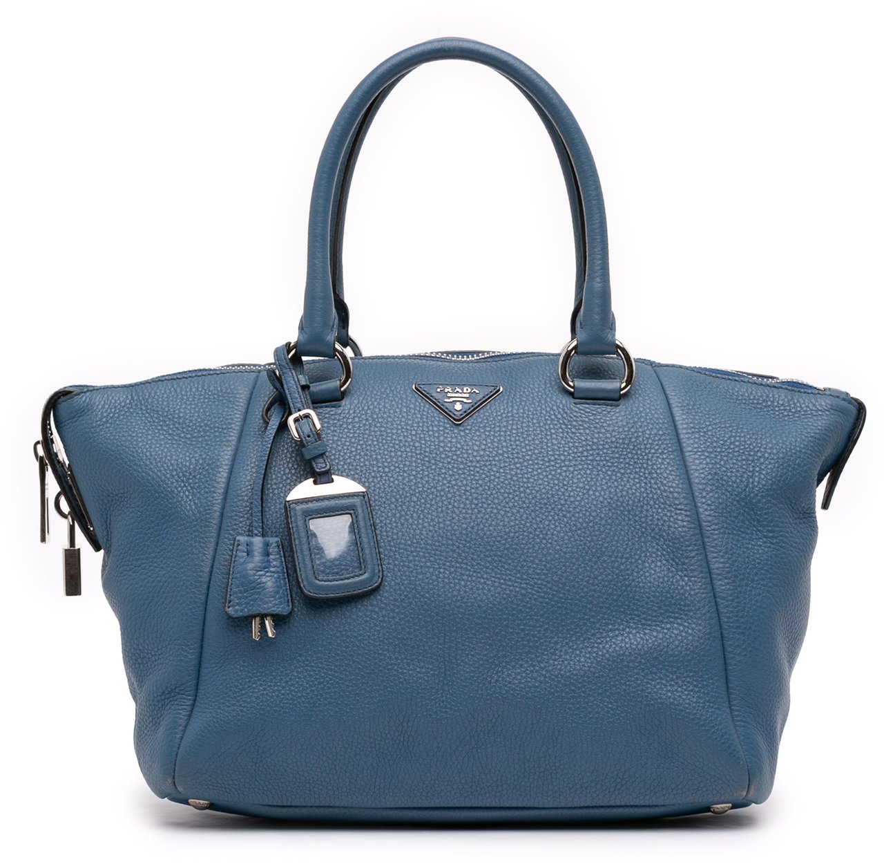 Prada Vitello Daino Double Handle Satchel Blauw