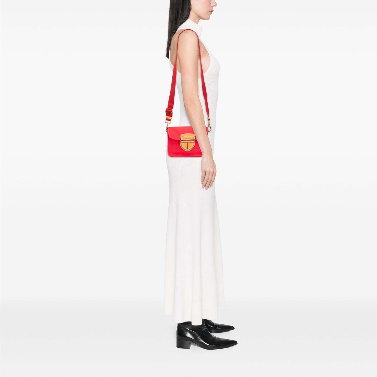 Prada Canapa Righe Crossbody Rood