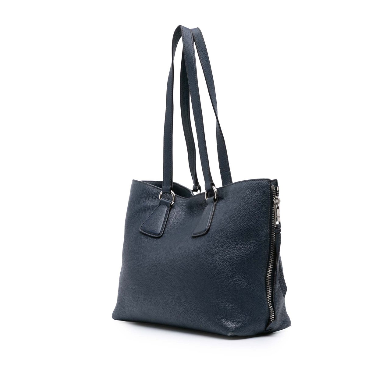 Prada Vitello Phenix Side Zip Shopper Tote Blauw