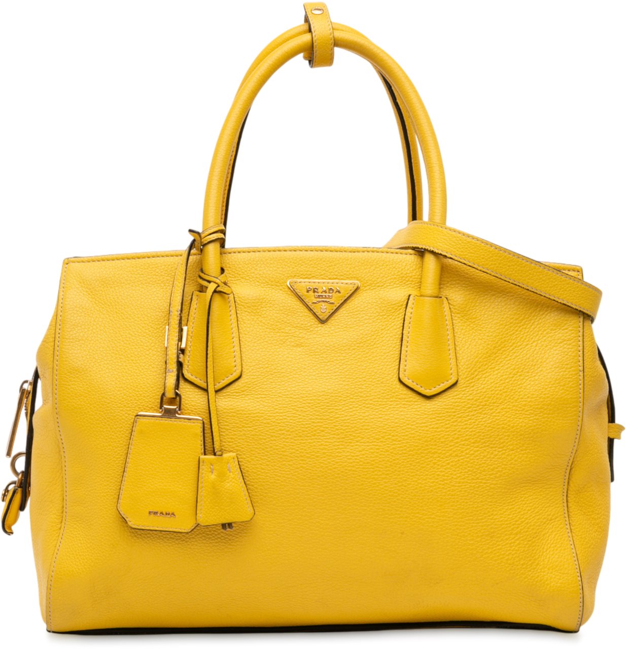 Prada Vitello Grain Satchel Geel