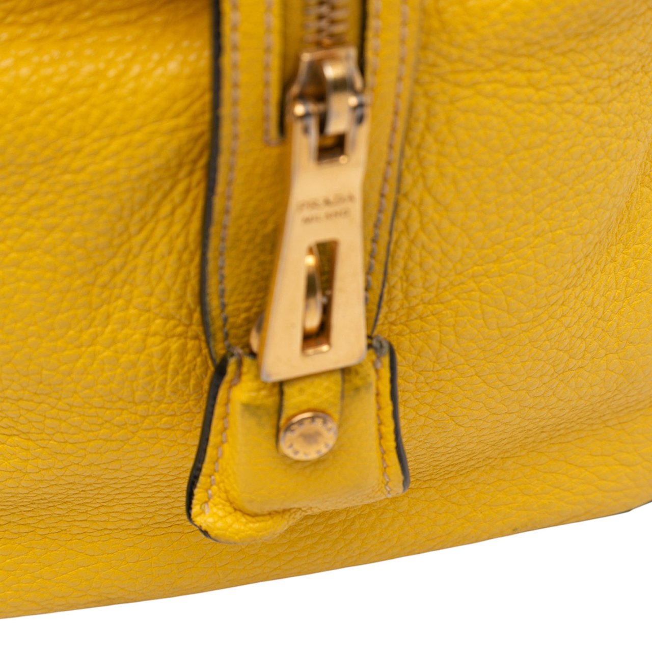 Prada Vitello Grain Satchel Geel