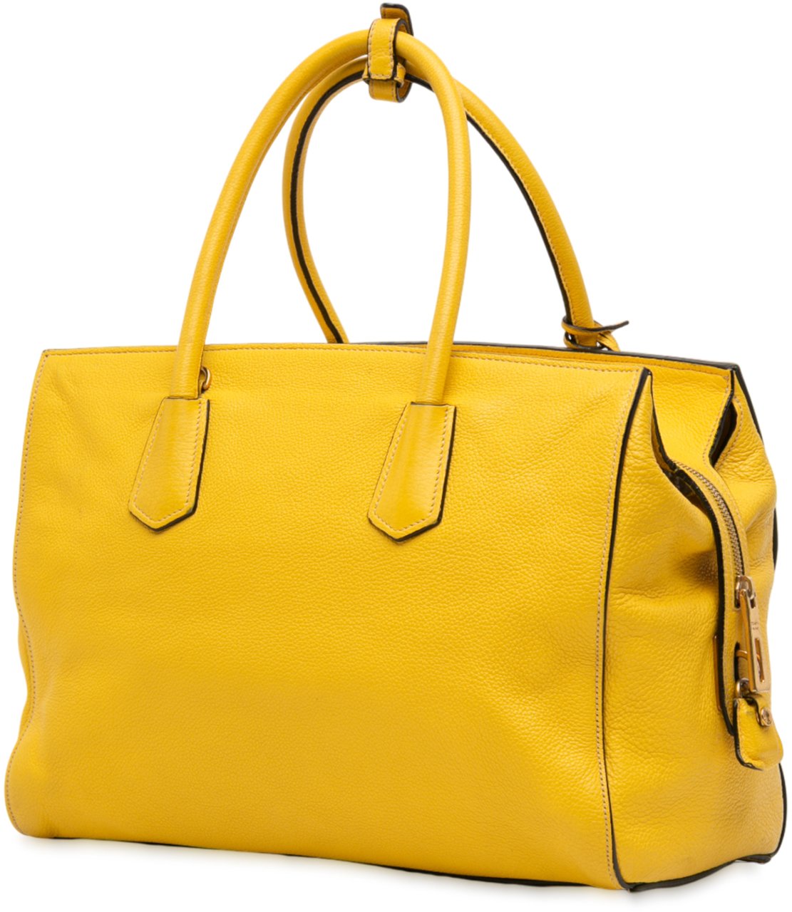 Prada Vitello Grain Satchel Geel