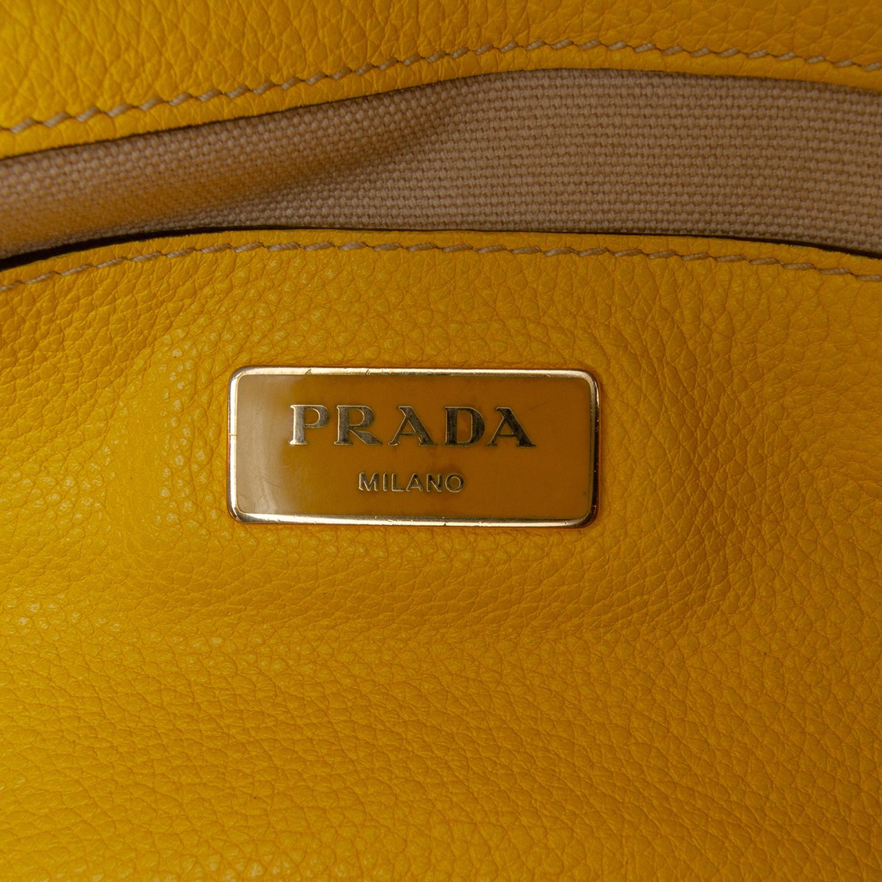 Prada Vitello Grain Satchel Geel