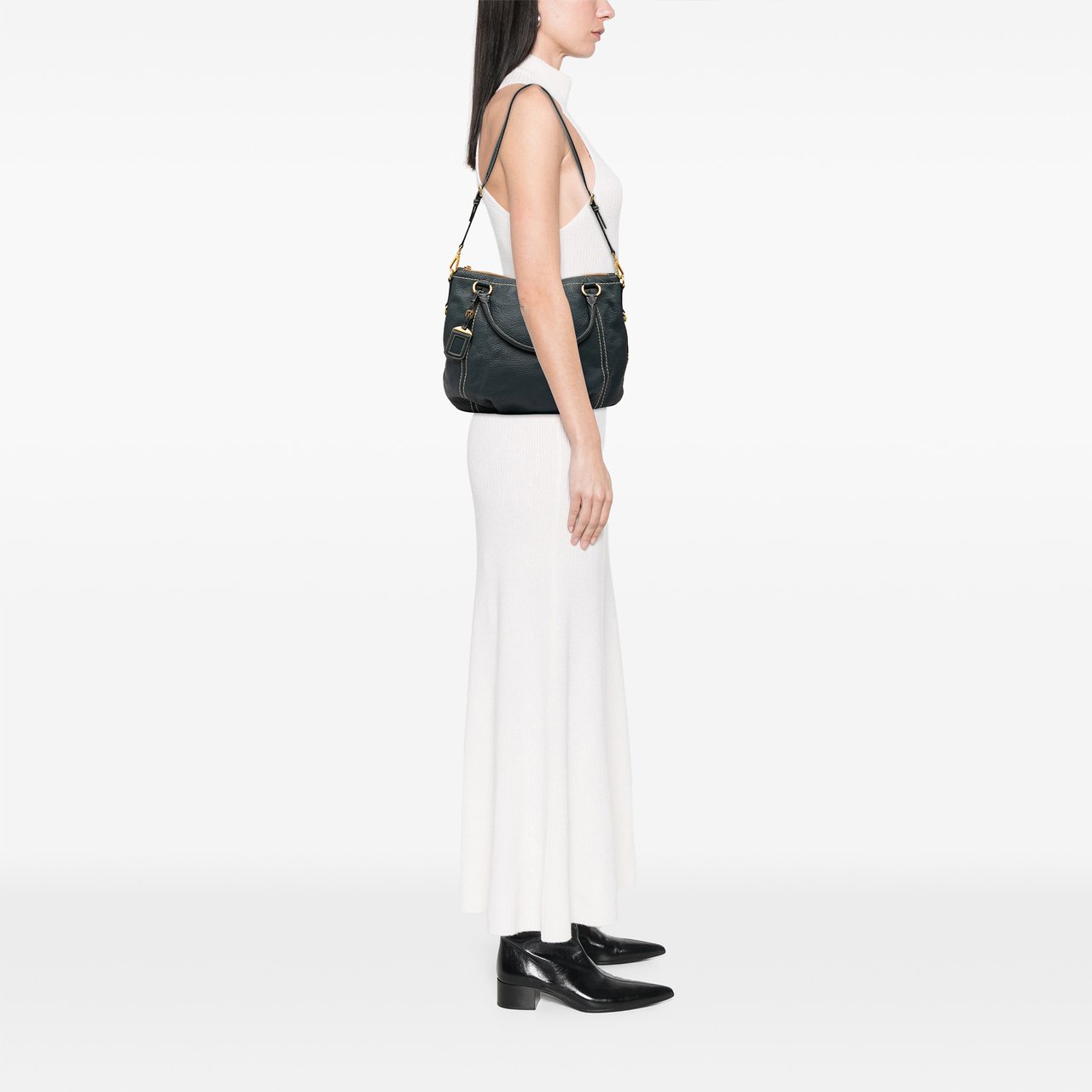 Prada Vitello Daino Zip Top Satchel Blauw