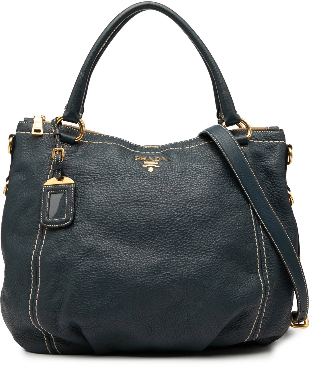 Prada Vitello Daino Zip Top Satchel Blauw