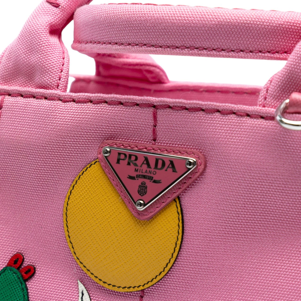 Prada Small Canvas Canapa Desert Motif Patch Satchel Roze