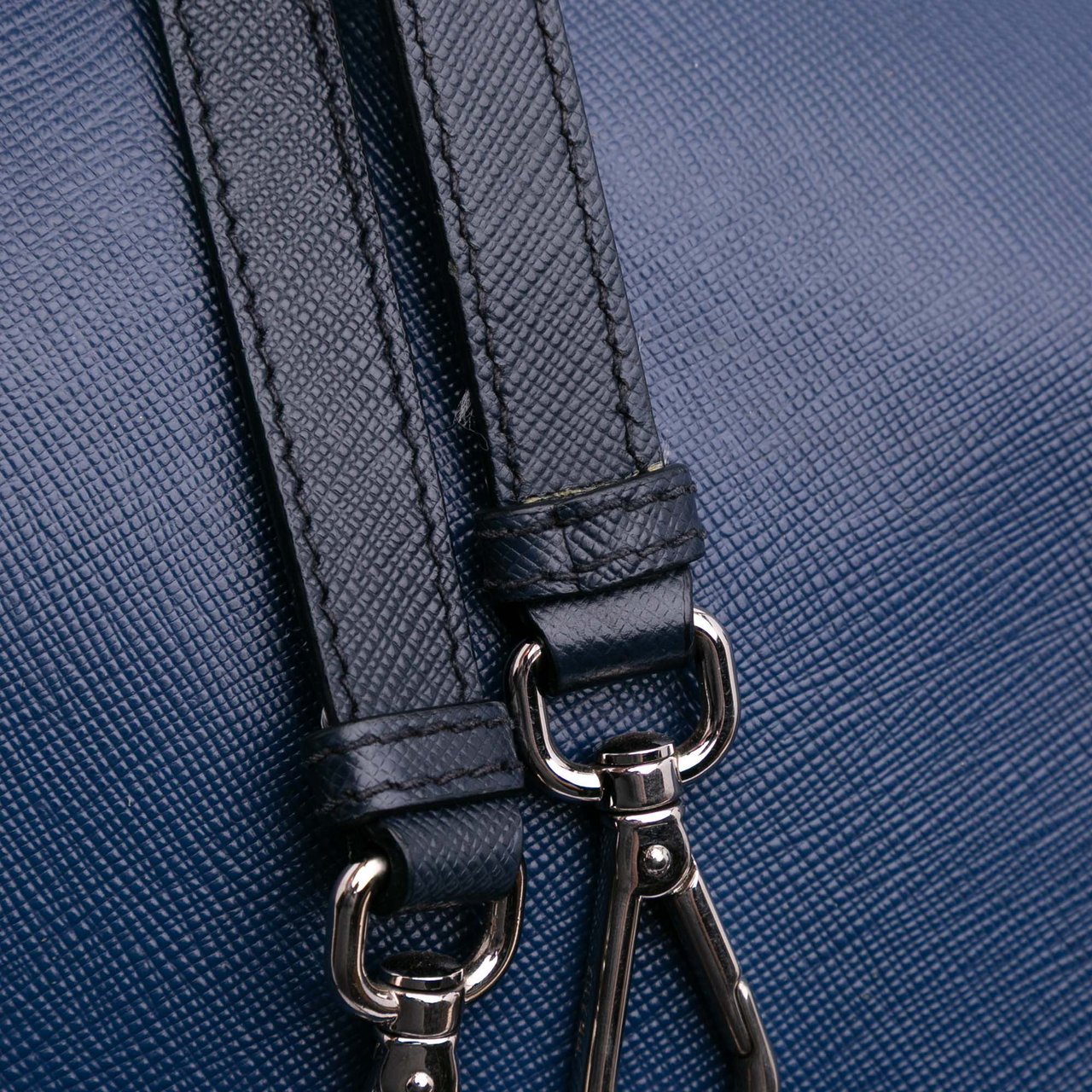 Prada Medium Bicolor Saffiano Lux Galleria Double Zip Satchel Blauw