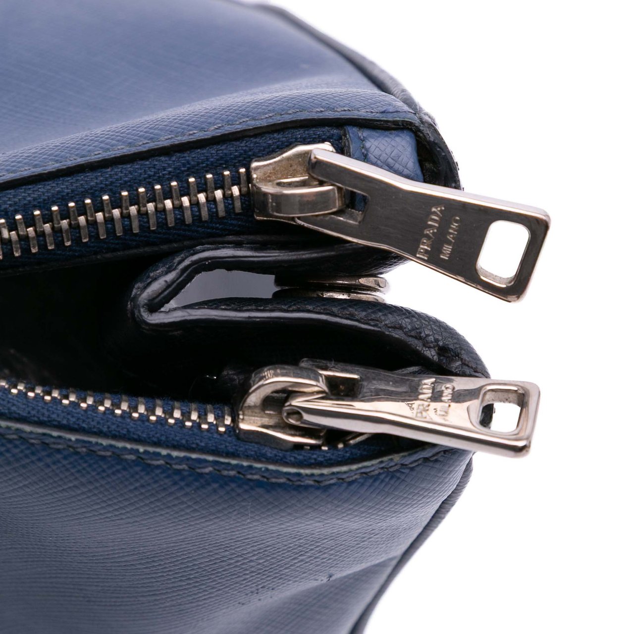 Prada Medium Bicolor Saffiano Lux Galleria Double Zip Satchel Blauw