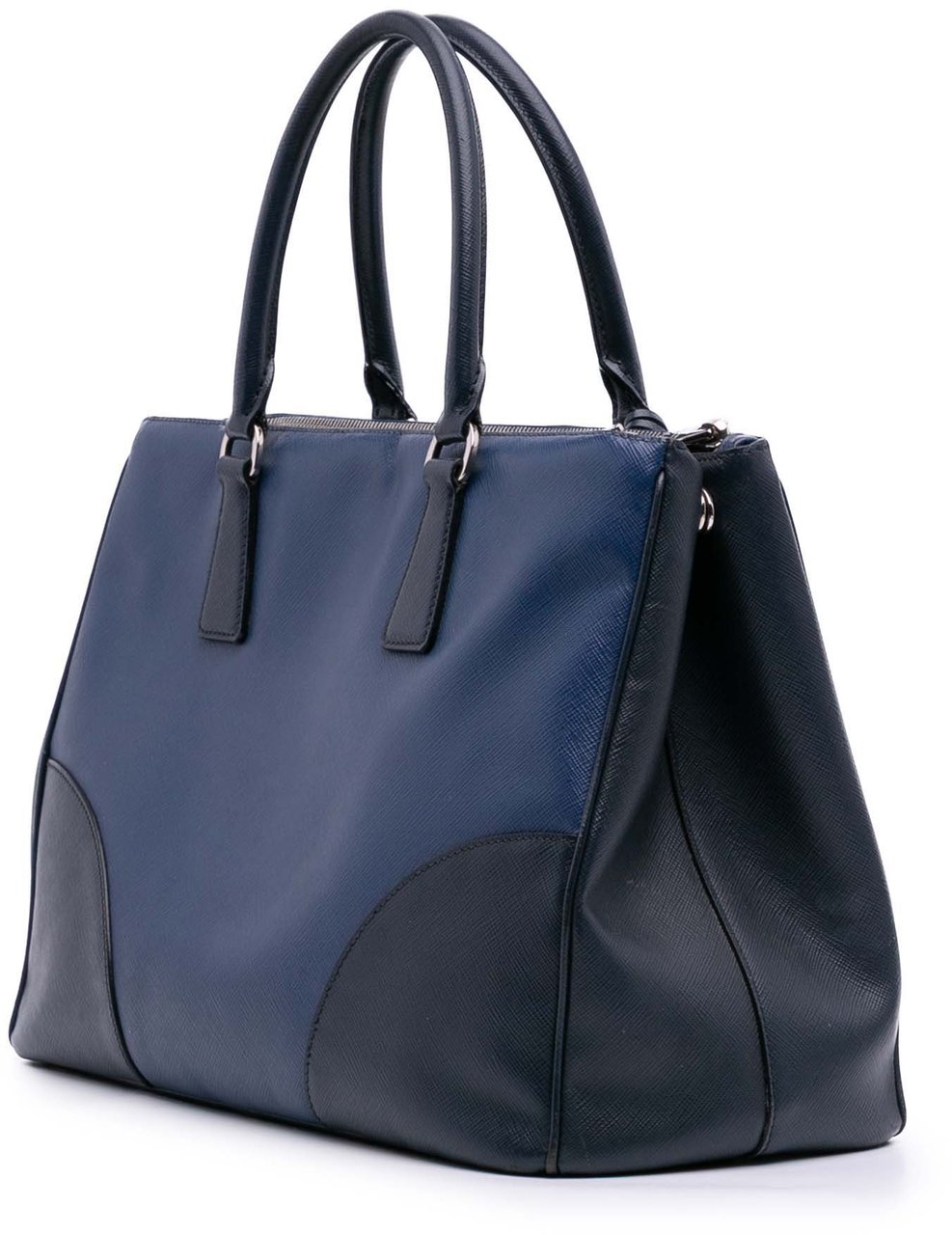 Prada Medium Bicolor Saffiano Lux Galleria Double Zip Satchel Blauw