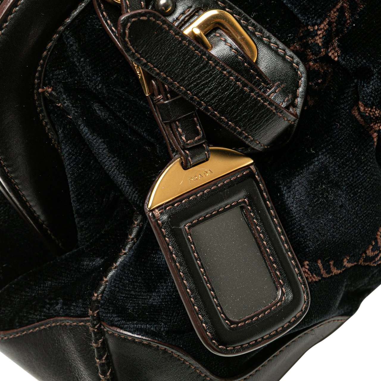 Prada Velvet Logo Frame Shoulder Bag Zwart