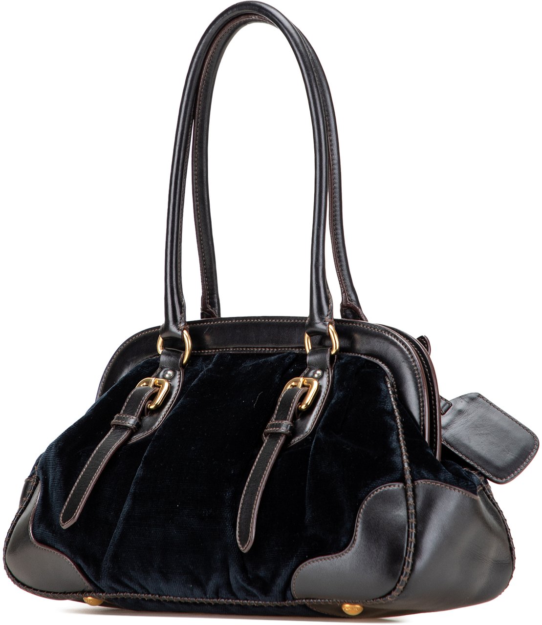 Prada Velvet Logo Frame Shoulder Bag Zwart