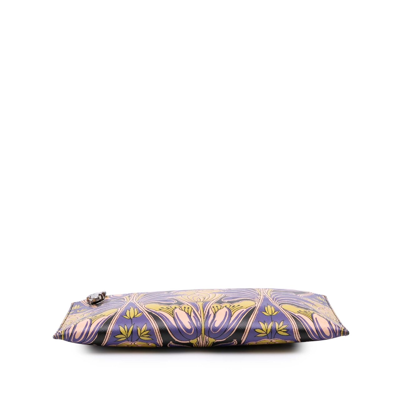 Prada Saffiano Stampa Floral Clutch Geel