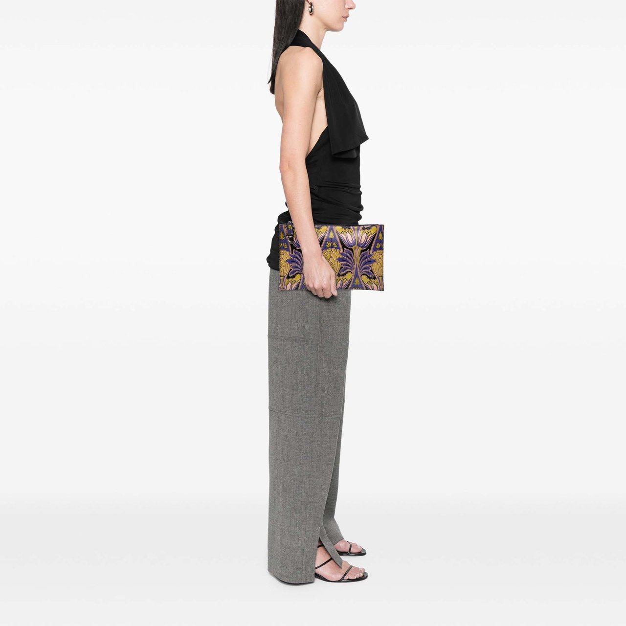 Prada Saffiano Stampa Floral Clutch Geel