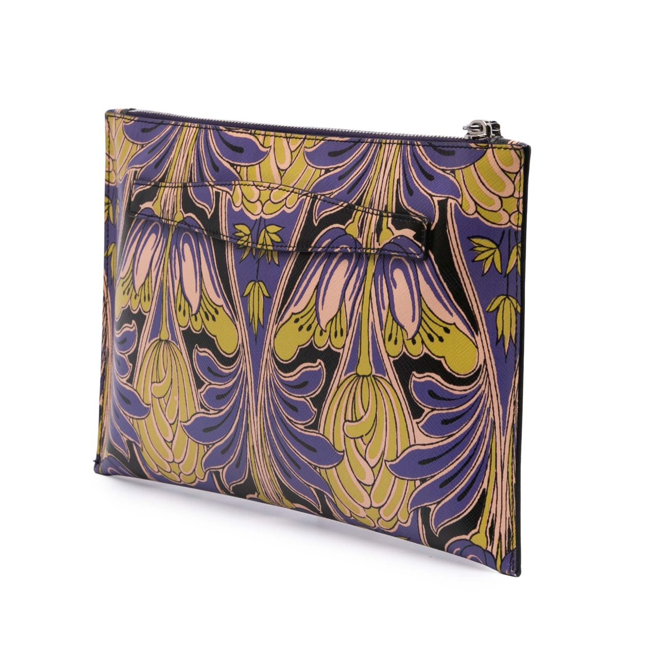 Prada Saffiano Stampa Floral Clutch Geel