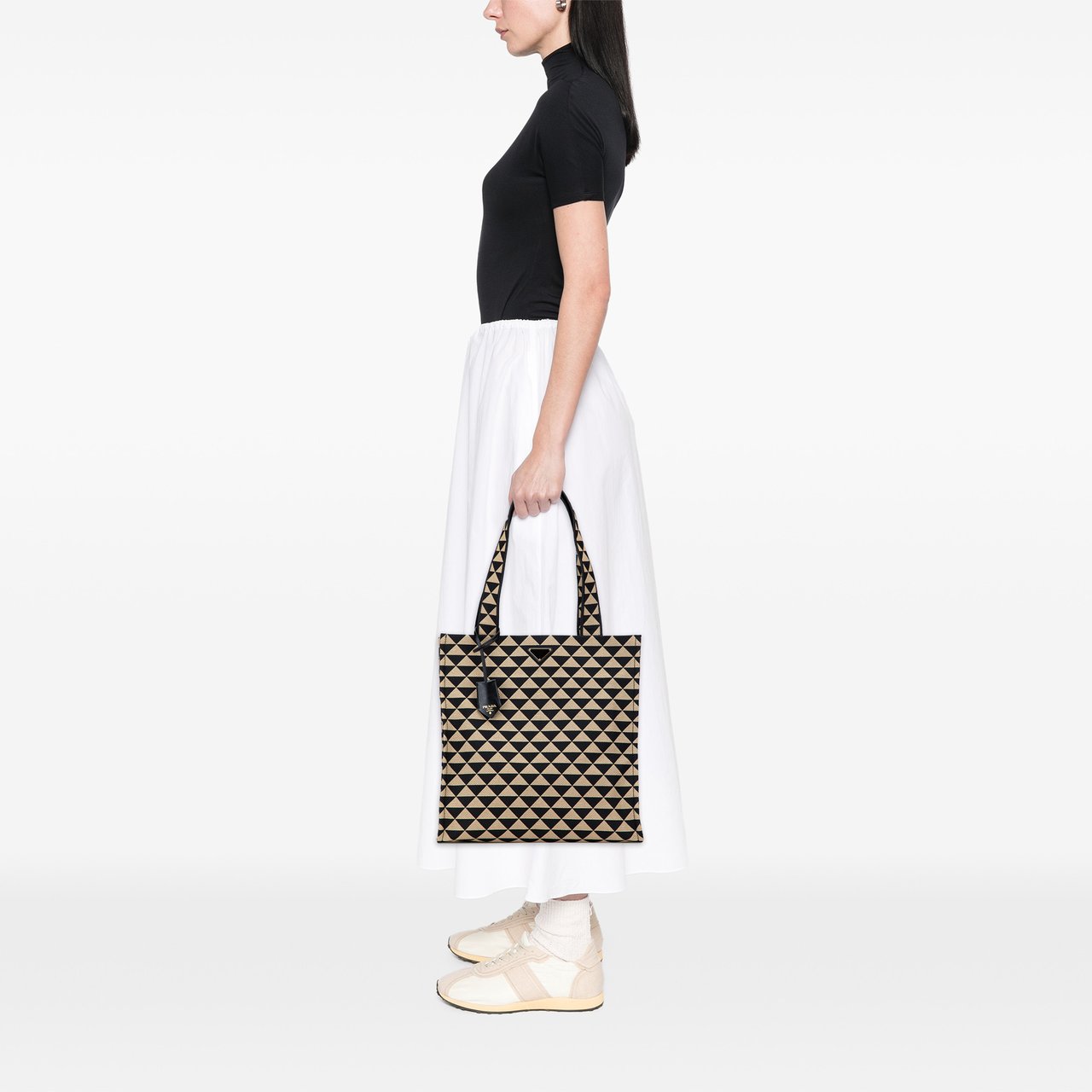 Prada Embroidered Canvas Triangolo Symbole Shopping Tote Bruin
