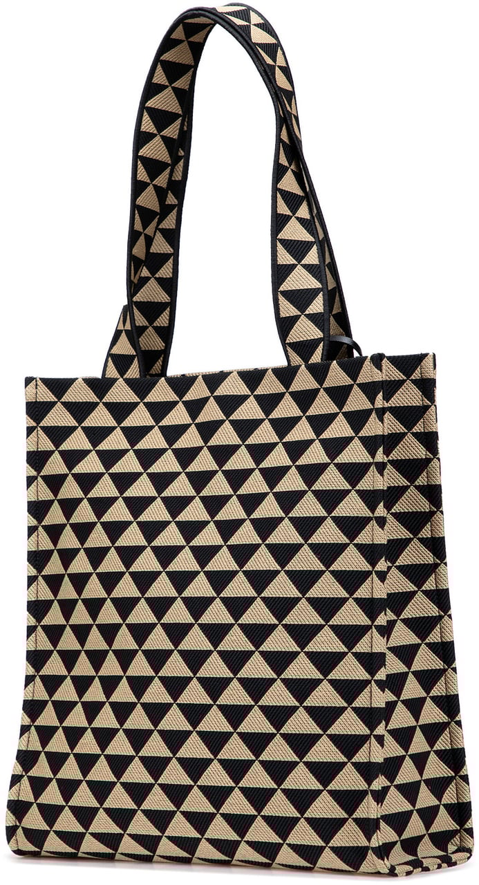 Prada Embroidered Canvas Triangolo Symbole Shopping Tote Bruin