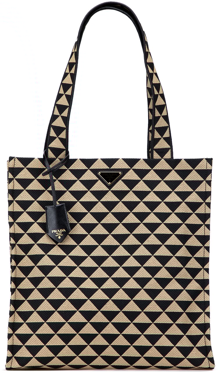 Prada Embroidered Canvas Triangolo Symbole Shopping Tote Bruin