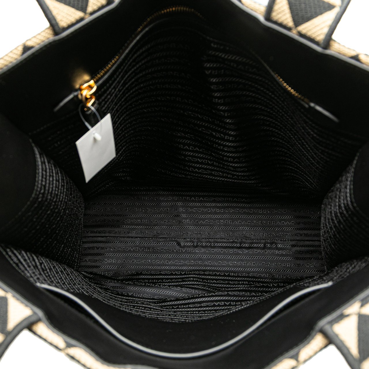 Prada Embroidered Canvas Triangolo Symbole Shopping Tote Bruin