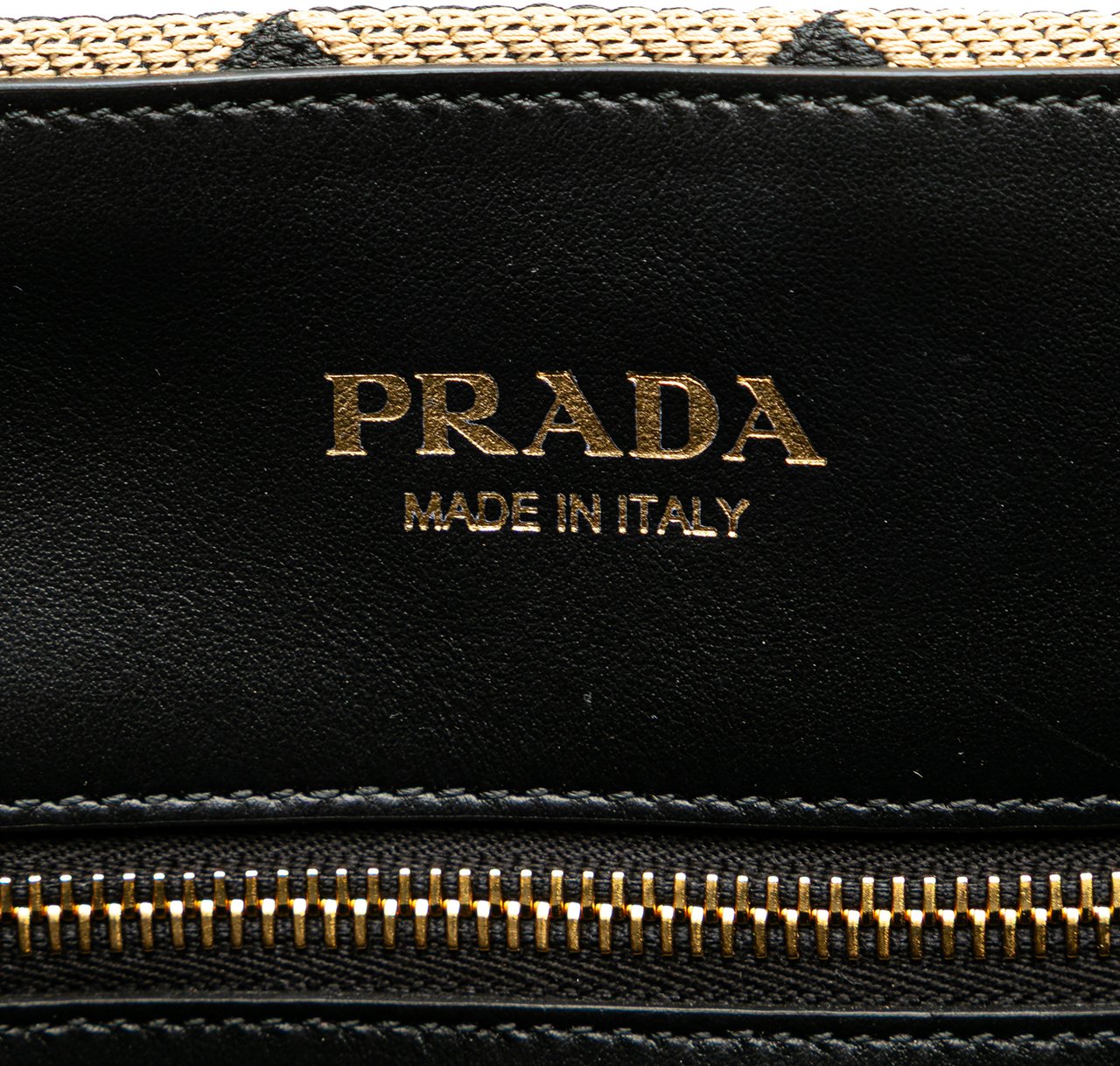 Prada Embroidered Canvas Triangolo Symbole Shopping Tote Bruin