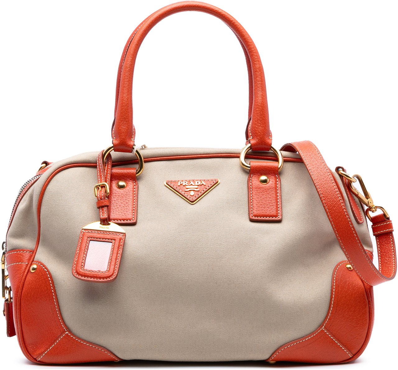 Prada Cinghial Trimmed Canvas Canapa Satchel Bruin