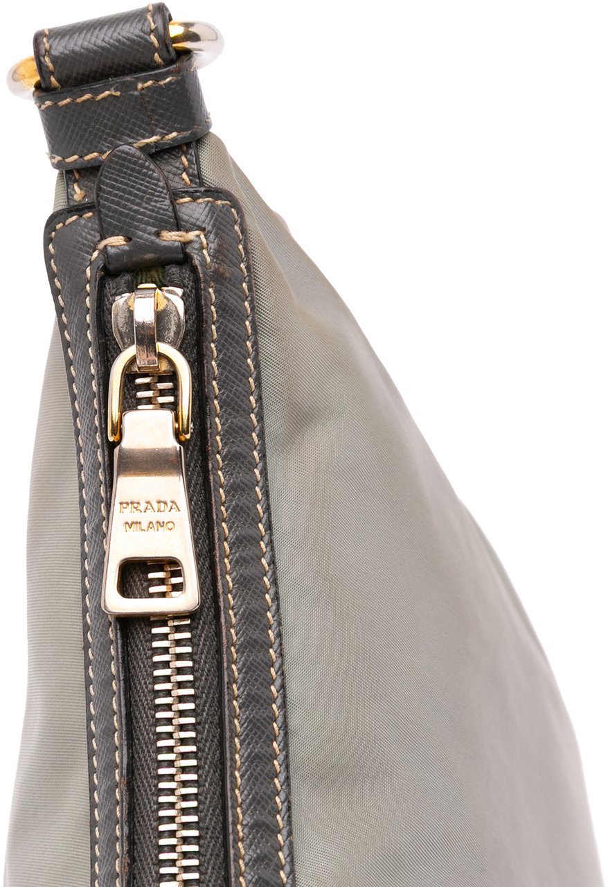 Prada Saffiano Trimmed Tessuto Crossbody Grijs
