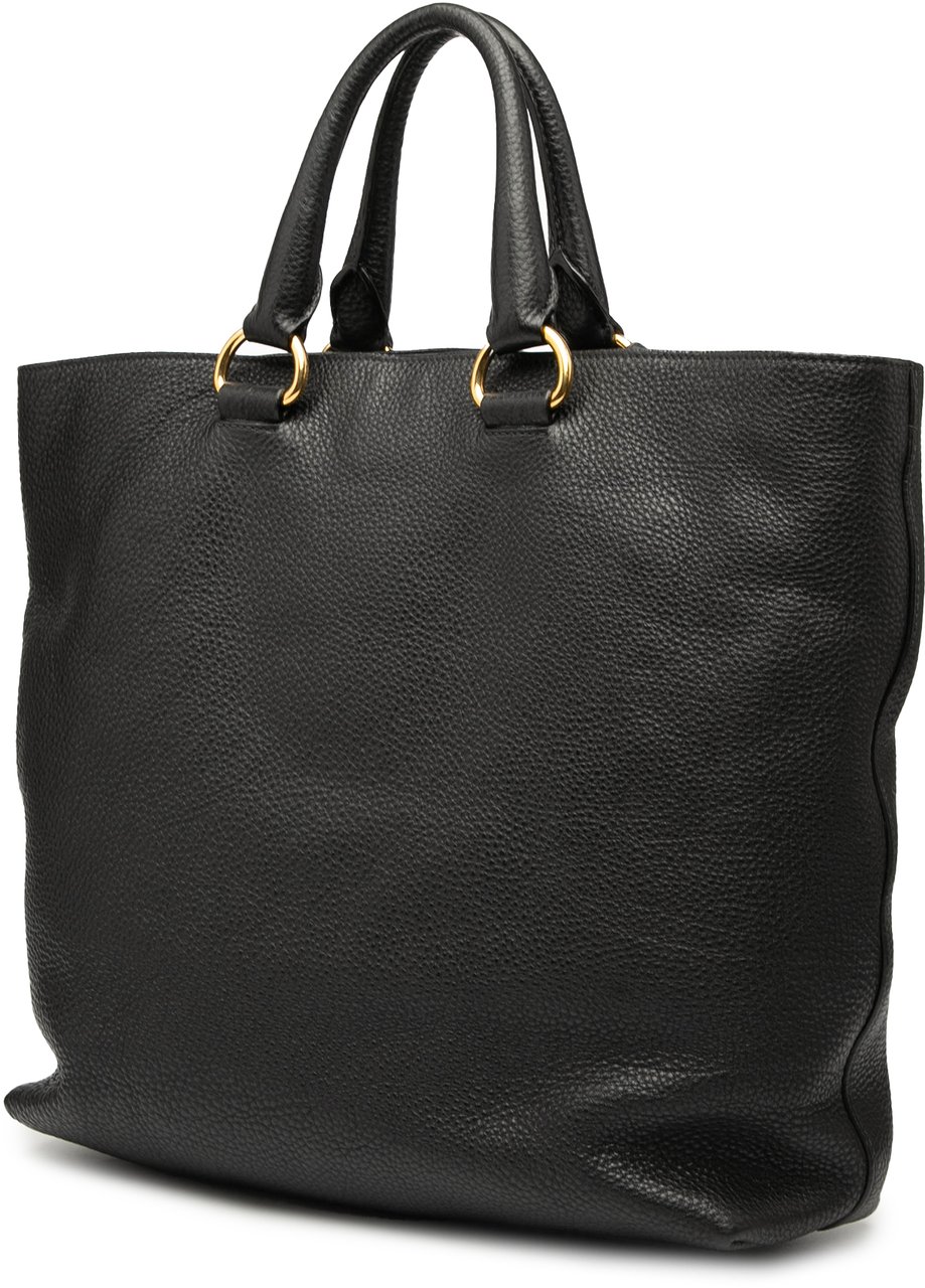 Prada Vitello Daino Open Convertible Tote Zwart