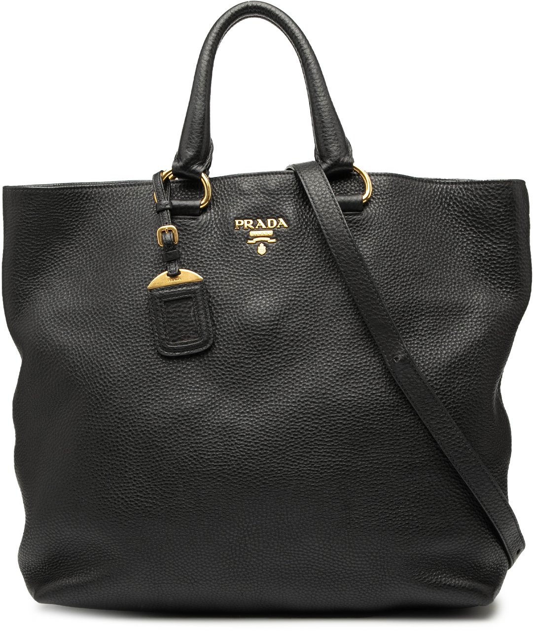 Prada Vitello Daino Open Convertible Tote Zwart