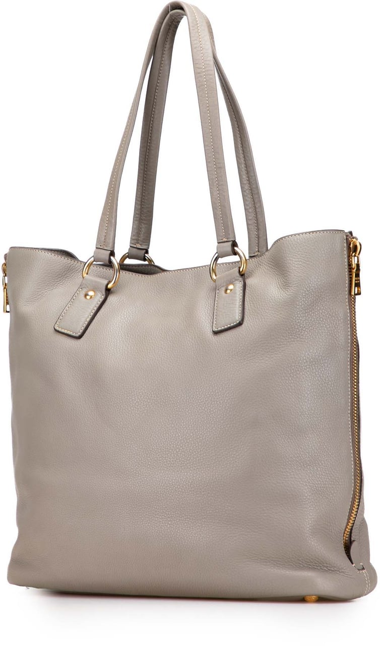 Prada Vitello Daino Side Zip Shopper Tote Grijs