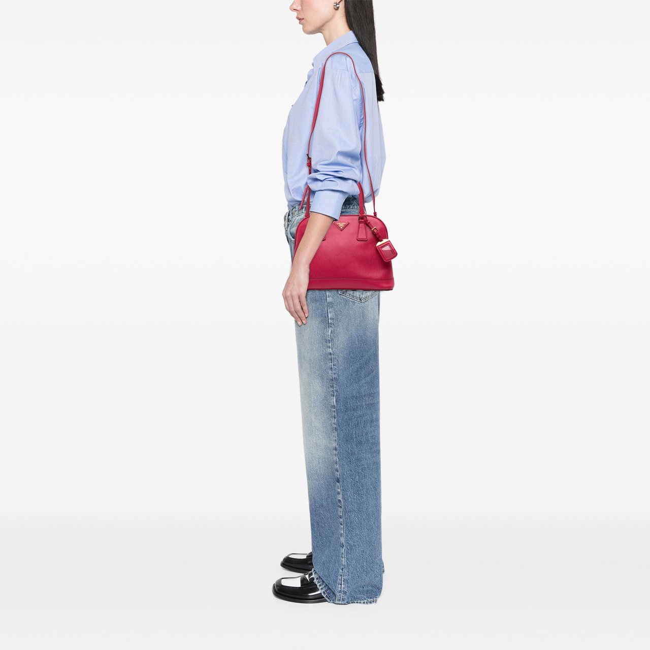 Prada Medium Saffiano Lux Open Promenade Satchel Roze