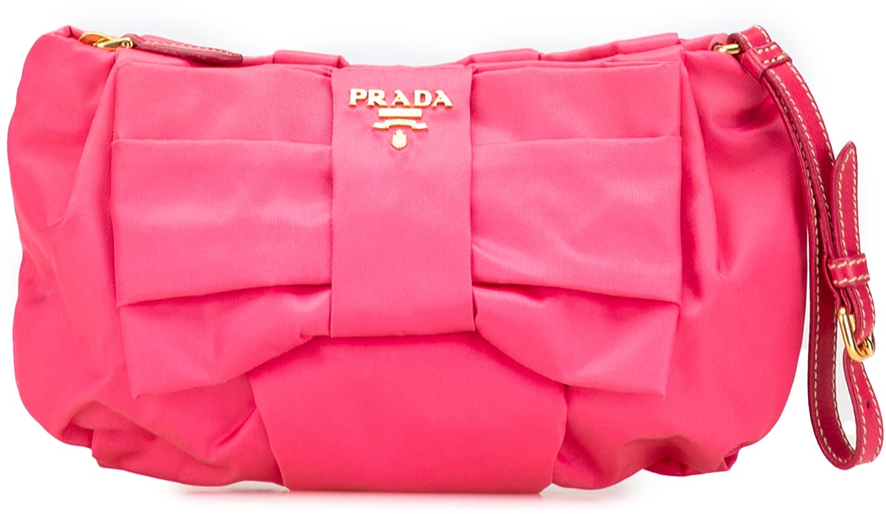 Prada Tessuto Bow Wristlet Clutch Roze