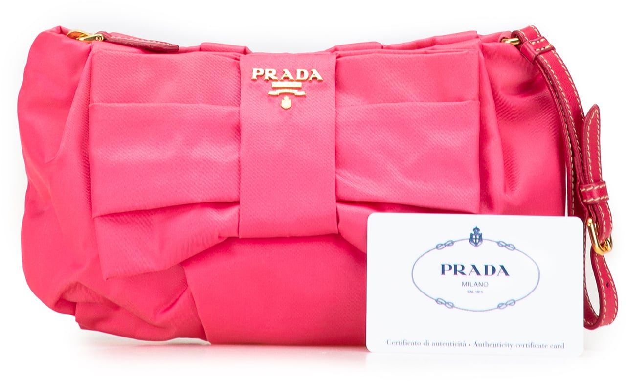Prada Tessuto Bow Wristlet Clutch Roze