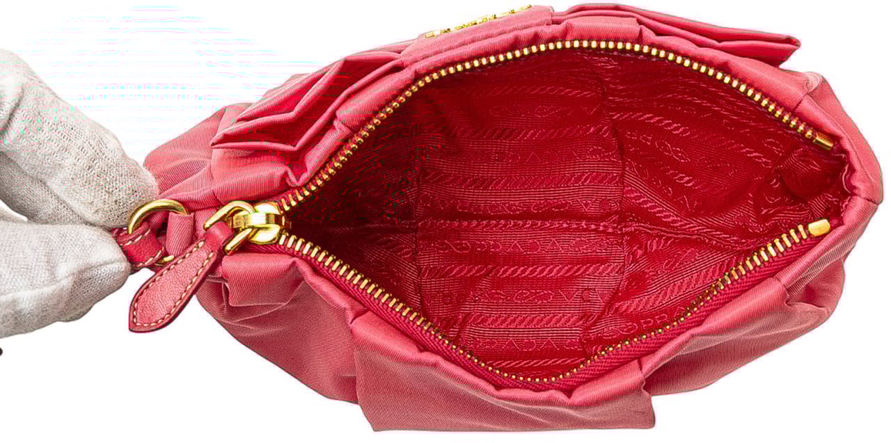 Prada Tessuto Bow Wristlet Clutch Roze