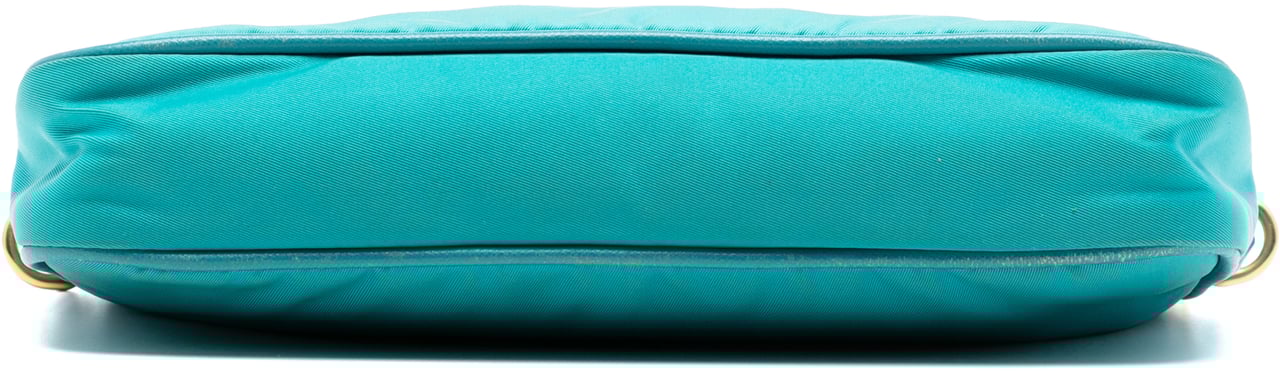 Prada Saffiano Trimmed Tessuto Chain Crossbody Blauw