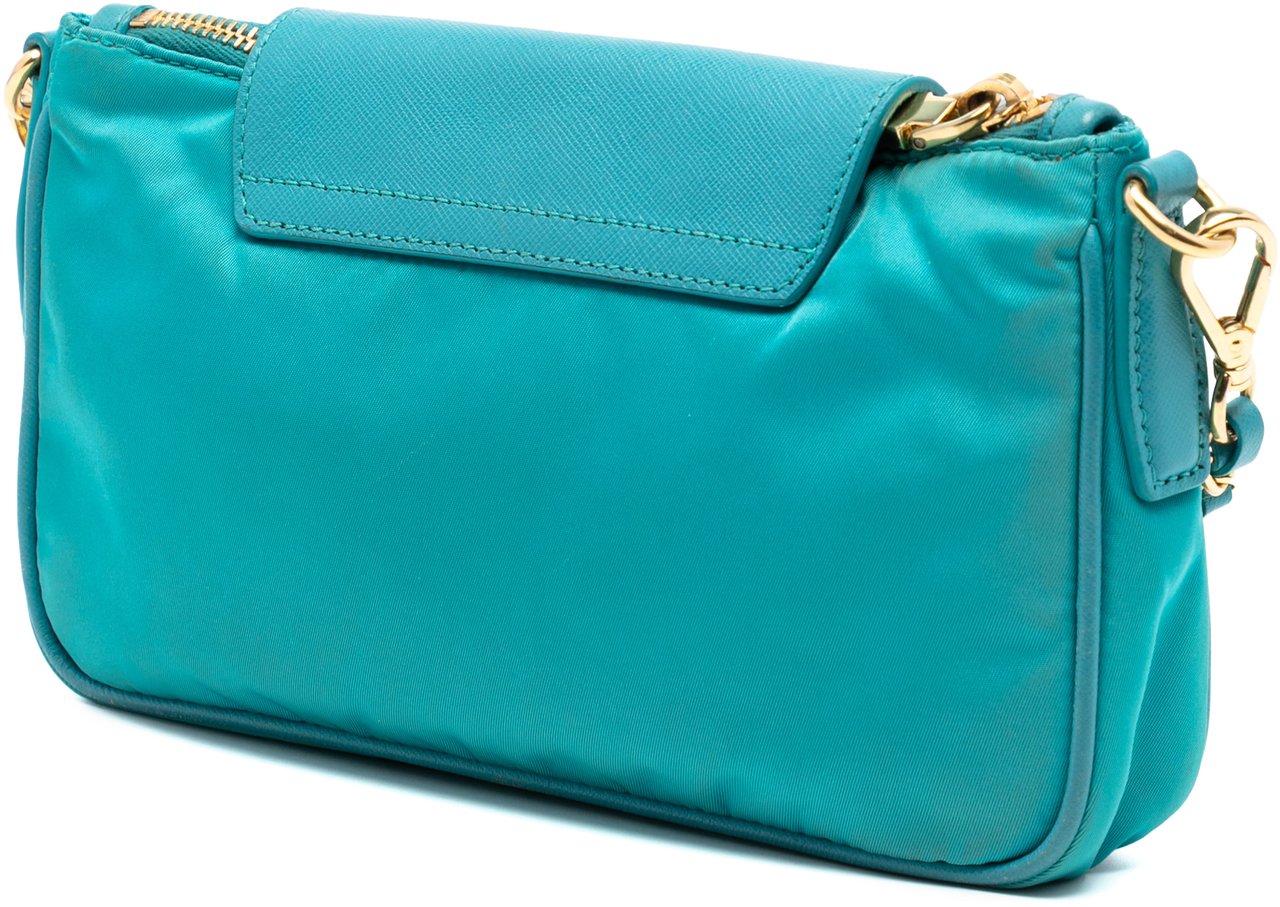 Prada Saffiano Trimmed Tessuto Chain Crossbody Blauw