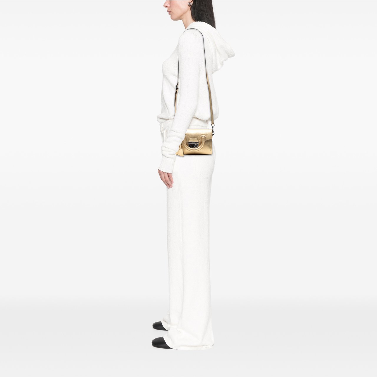 Prada Mini Metallic Saffiano Sound Lock Satchel Goud