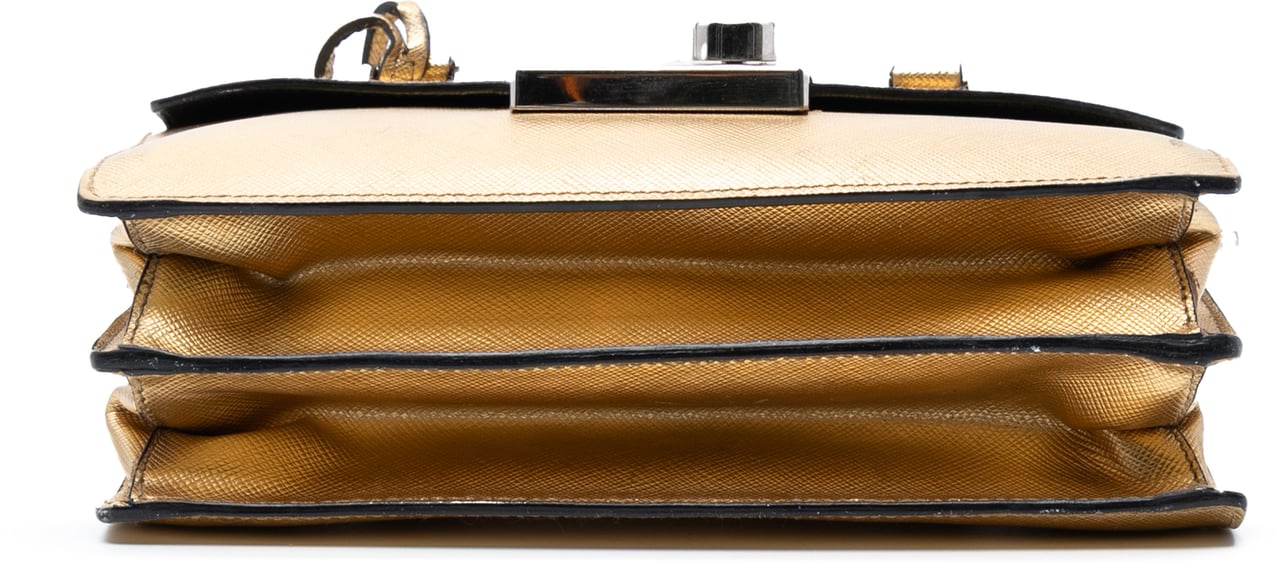 Prada Mini Metallic Saffiano Sound Lock Satchel Goud