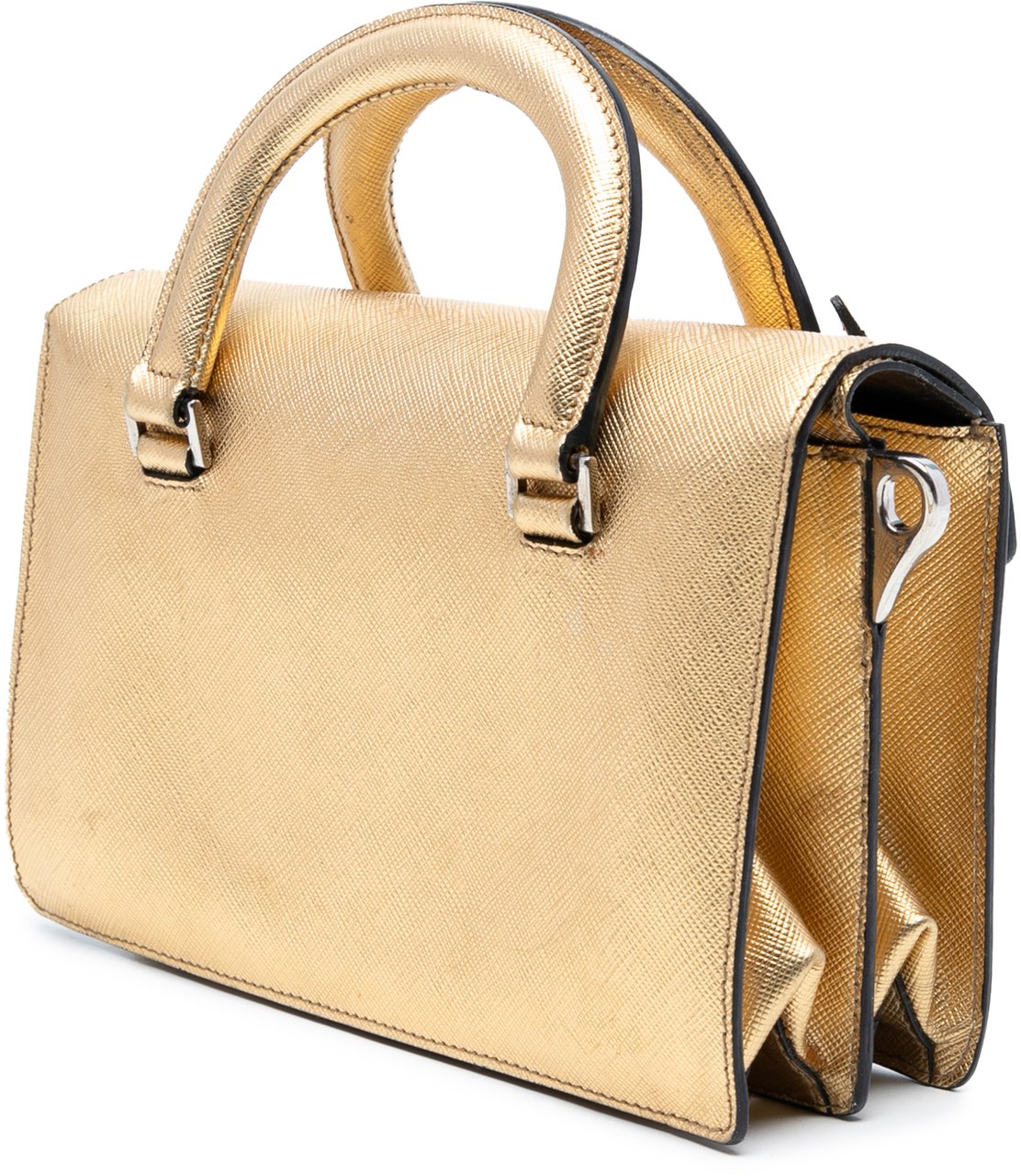 Prada Mini Metallic Saffiano Sound Lock Satchel Goud