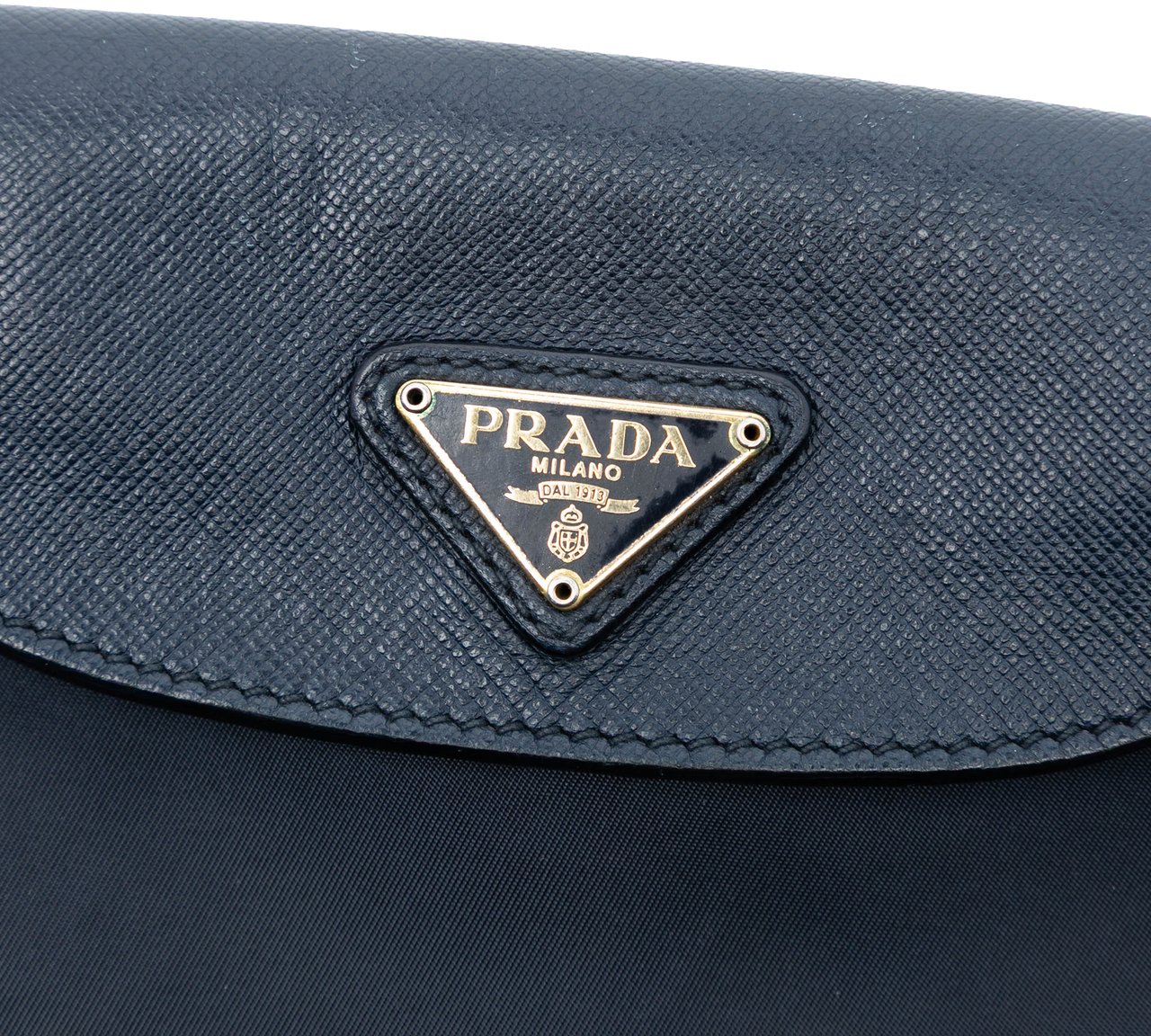 Prada Saffiano Trimmed Tessuto Chain Crossbody Zwart