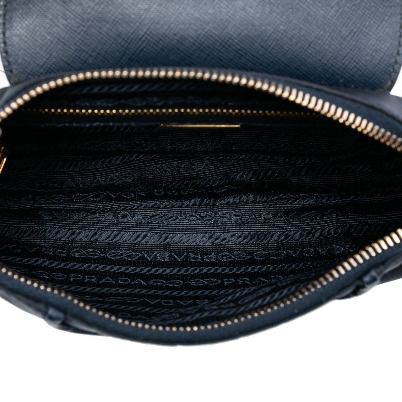 Prada Saffiano Trimmed Tessuto Chain Crossbody Zwart
