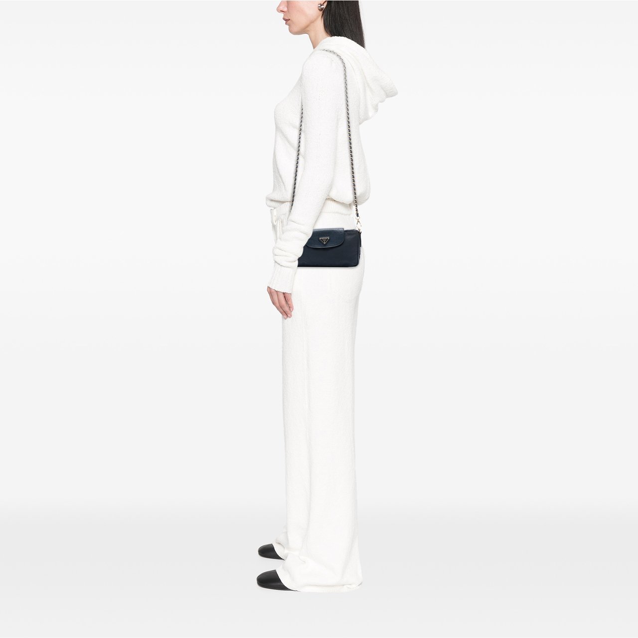 Prada Saffiano Trimmed Tessuto Chain Crossbody Zwart