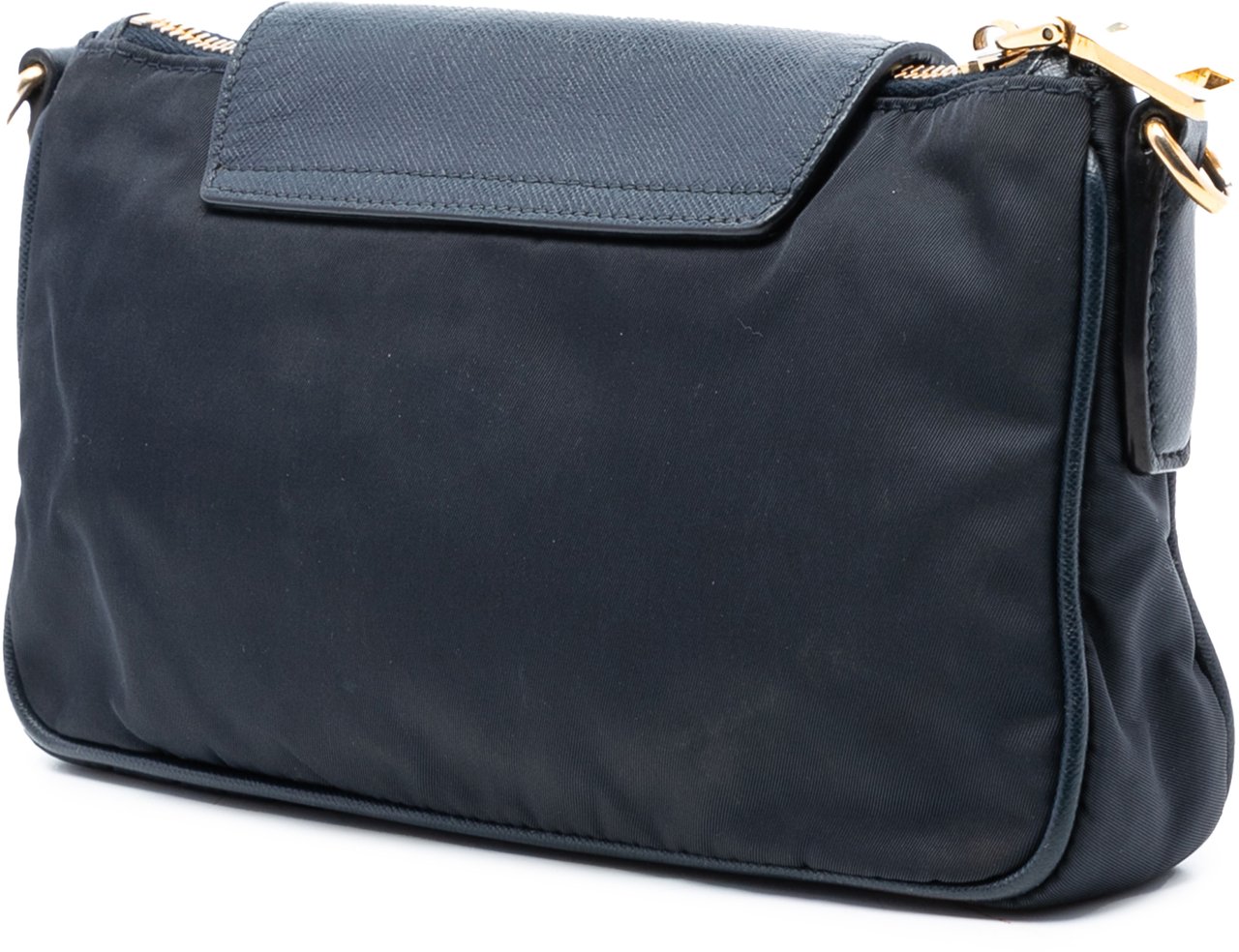 Prada Saffiano Trimmed Tessuto Chain Crossbody Zwart