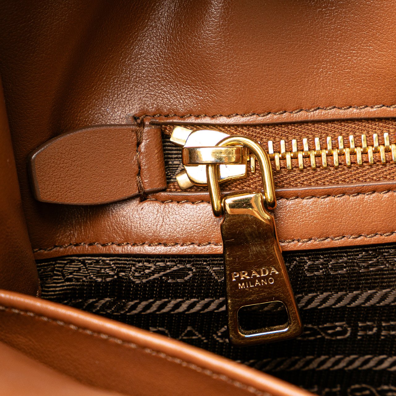 Prada Small Canvas Symbole Triangolo Satchel Bruin