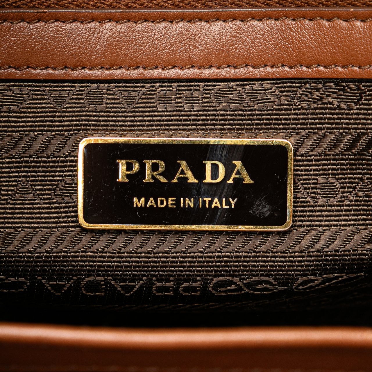 Prada Small Canvas Symbole Triangolo Satchel Bruin