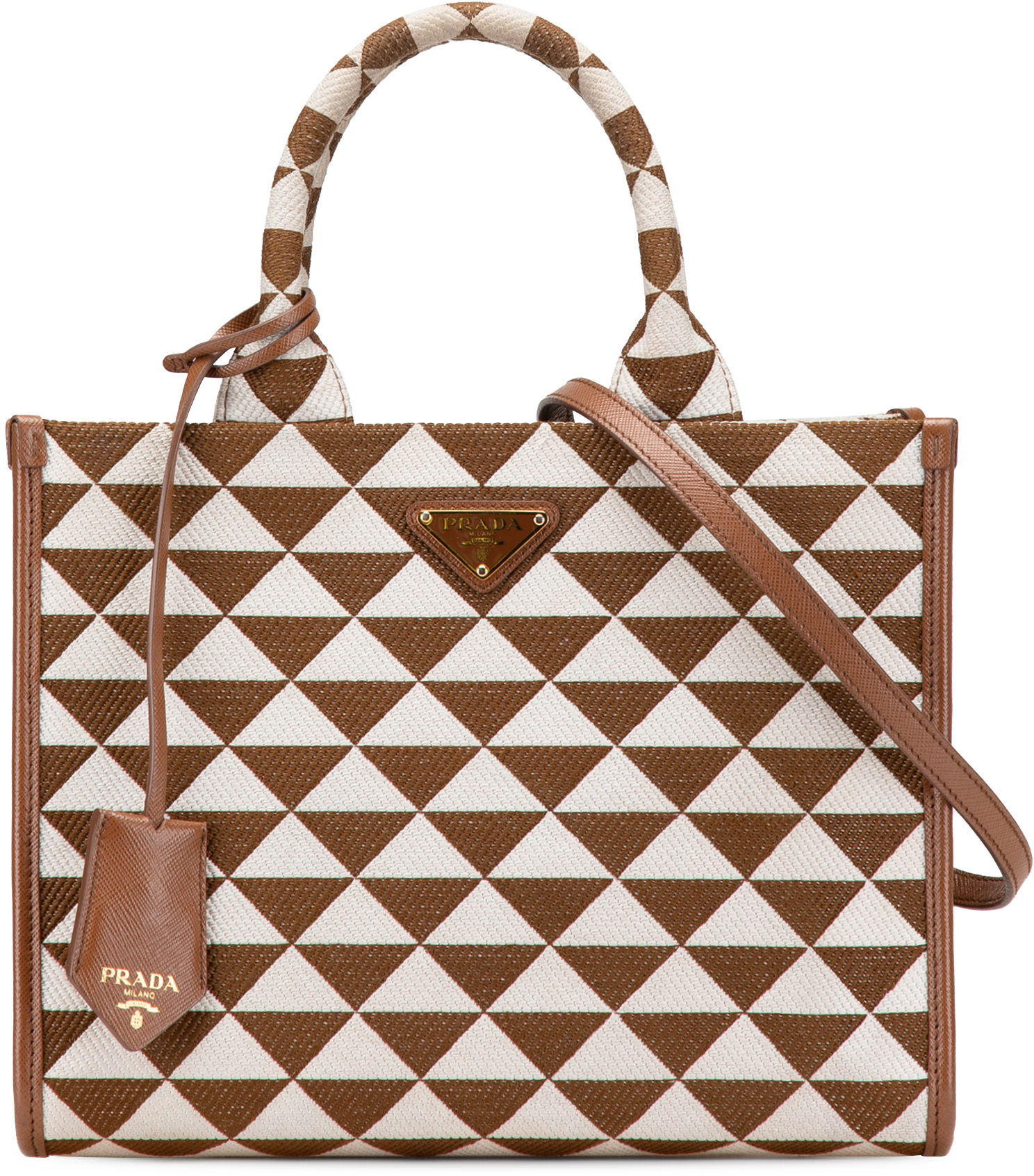 Prada Small Canvas Symbole Triangolo Satchel Bruin