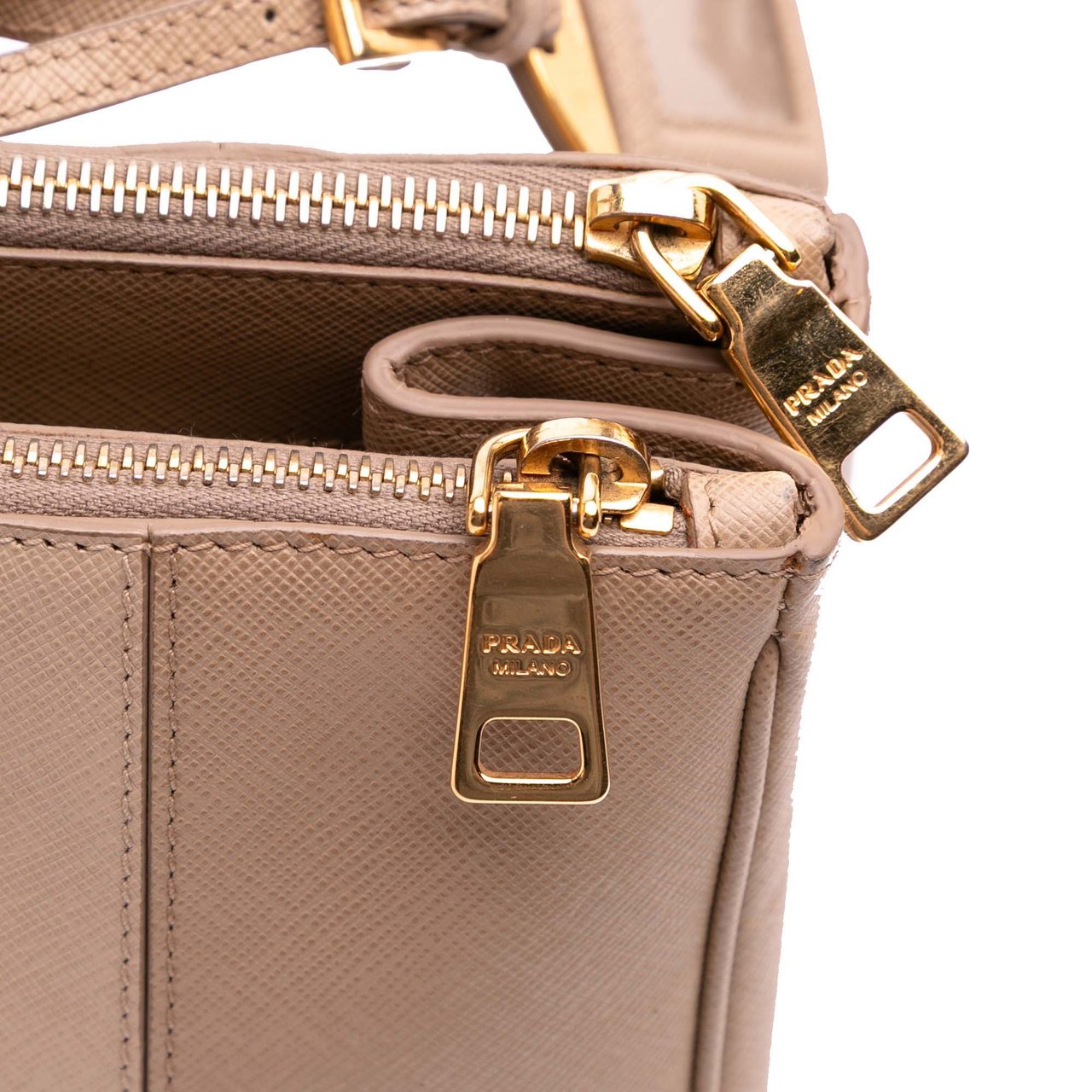 Prada Large Bicolor Saffiano Lux Galleria Double Zip Satchel Bruin